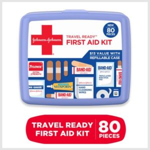 BAND-AID Johnson & Johnson Travel Ready Portable Emergency First Aid Kit