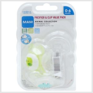 MAM Pacifier & Clip, Animal Collection, 0-6 Months, Value Pack