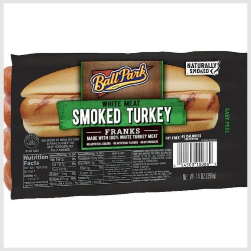 Ball Park Bun Length Hot Dogs, Smoked White Meat Turkey, 8 Count