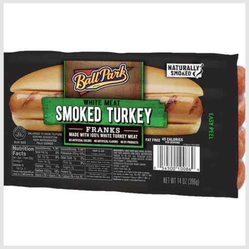 Ball Park Bun Length Hot Dogs, Smoked White Meat Turkey, 8 Count