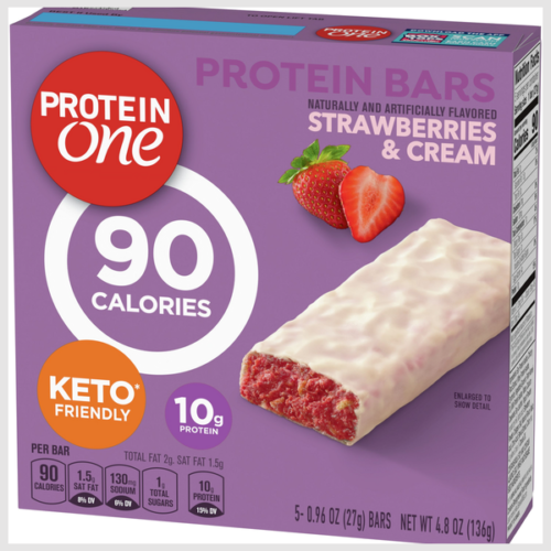 Protein One Strawberries and Cream 90 Calorie Protein Bars Keto Friendly Snack Bars