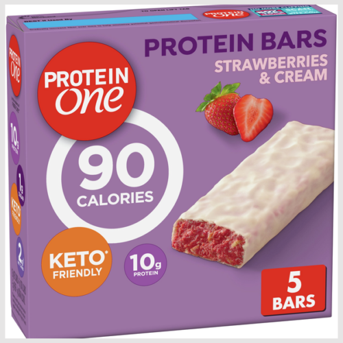 Protein One Strawberries and Cream 90 Calorie Protein Bars Keto Friendly Snack Bars